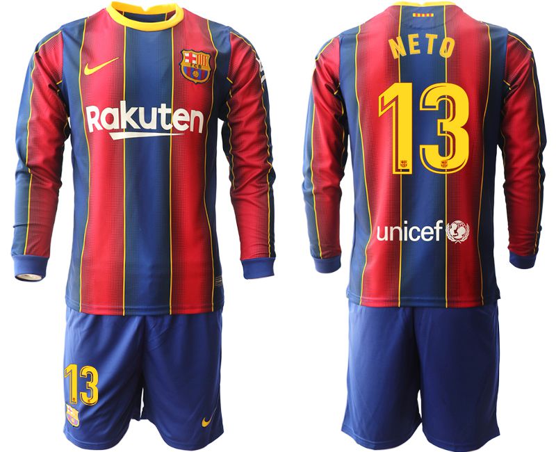 Men 2020-2021 club Barcelona home long sleeve #13 red Soccer Jerseys->barcelona jersey->Soccer Club Jersey
